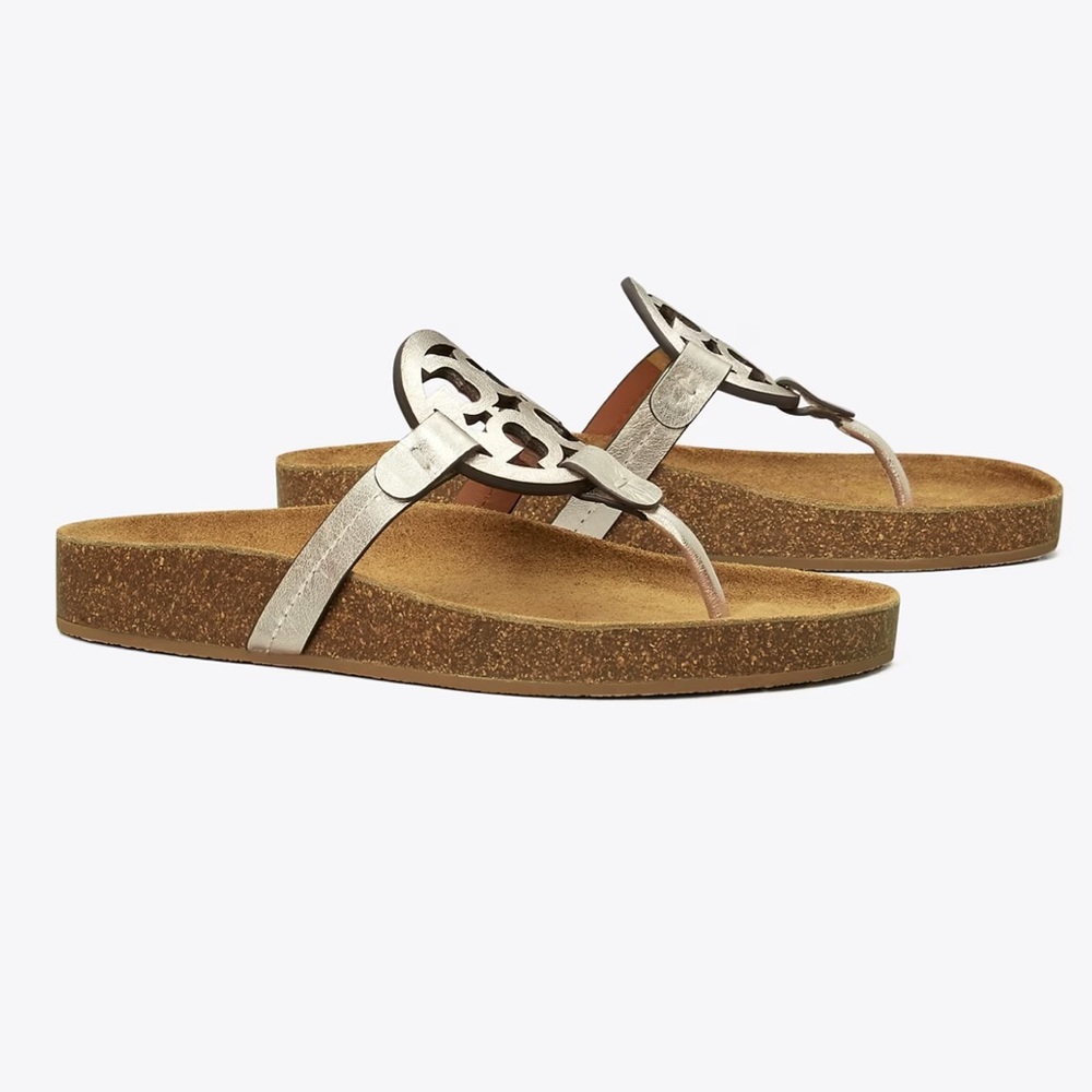 Tory Burch Miller Cloud Metallic Goat Leather/Cork Sandals Spark Gold 6.5